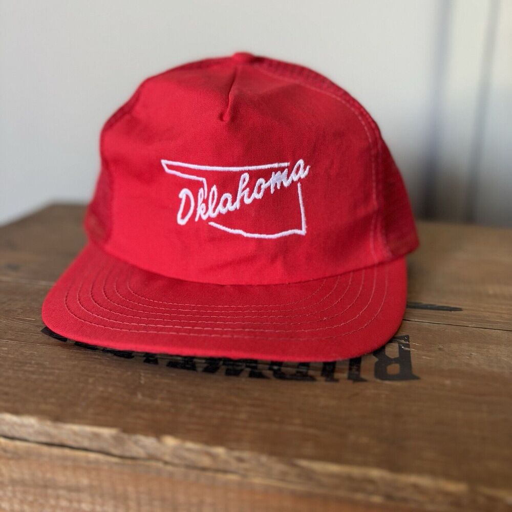 Vintage Oklahoma Trucker Hat Red Mesh Snapback Embroidered State Outline New USA
